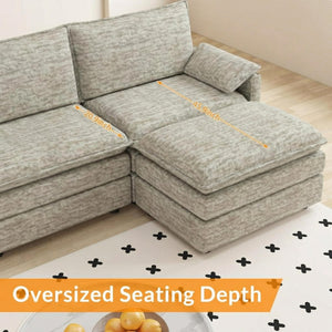 Modular Sectional Sofa with Ottoman – L-Shaped Cloud Couch, Deep Seat, Chenille Fabric