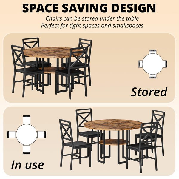 5-Piece Round Dining Table Set with 4 Chairs, 47-Inch