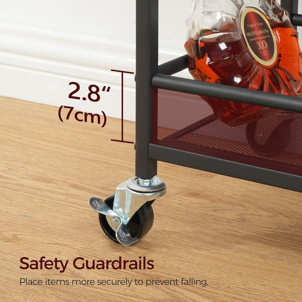 3-Tier Rolling Bar Cart with Wine Rack