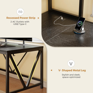 L-Shaped Gaming Desk with LED Display Cabinet