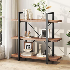 2-Tier Solid Wood Bookshelf with Metal Frame