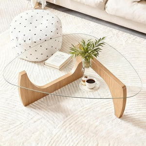 Triangle Glass Coffee Table with Wood Legs