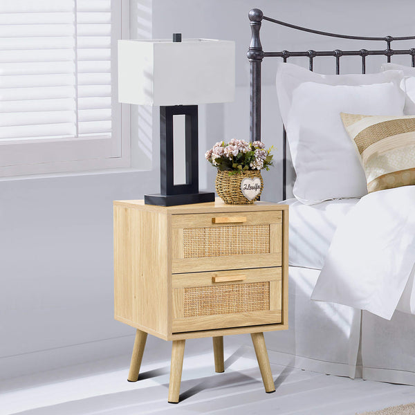 Rattan Nightstand with 2 Drawers
