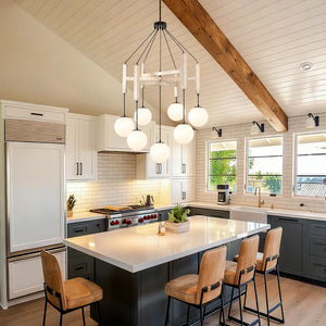 Wood & Glass Farmhouse Chandelier – 7-Light Dining Room Pendant