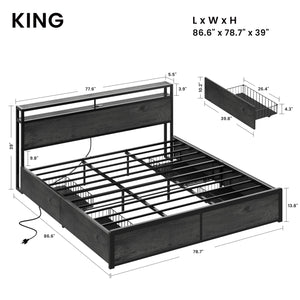 King Size Storage Bed Frame with Charging Headboard