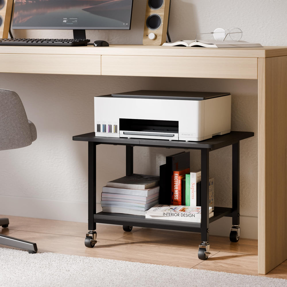 2-Tier Rolling Printer Stand with Lockable Wheels