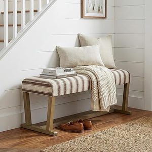 Upholstered Ottoman Bench with Cushion & Rubberwood Legs