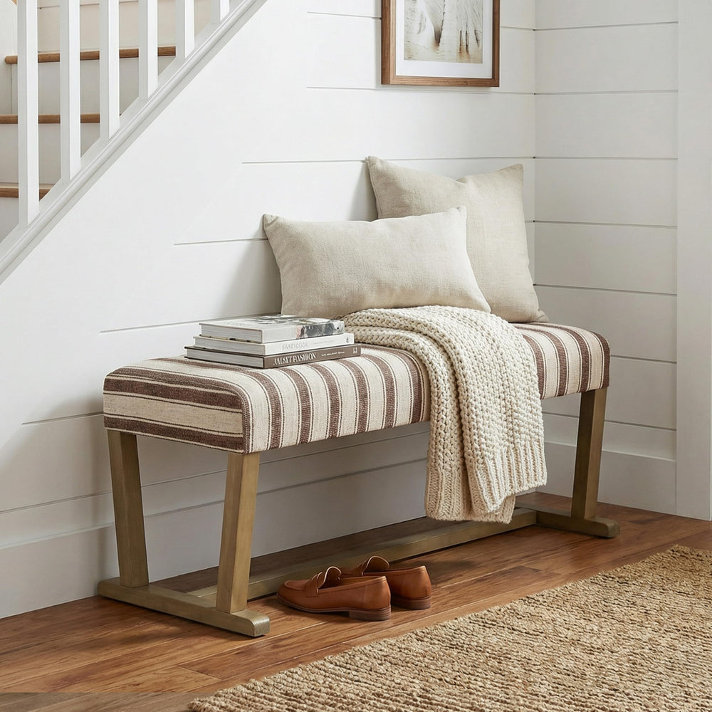 Upholstered Entryway Bench with Cushion and Rubberwood Legs