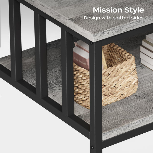 2-Tier Farmhouse Coffee Table with Slatted Sides & Metal Frame