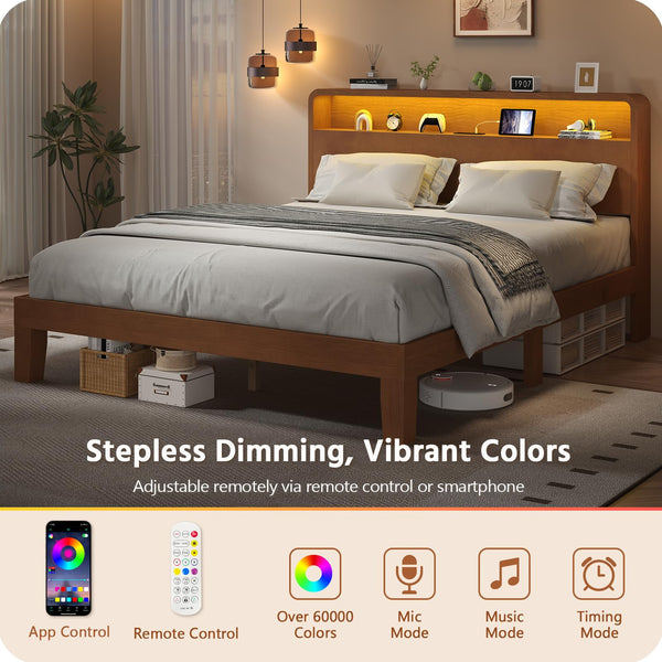 Queen Platform Bed Frame with RGB LED Headboard