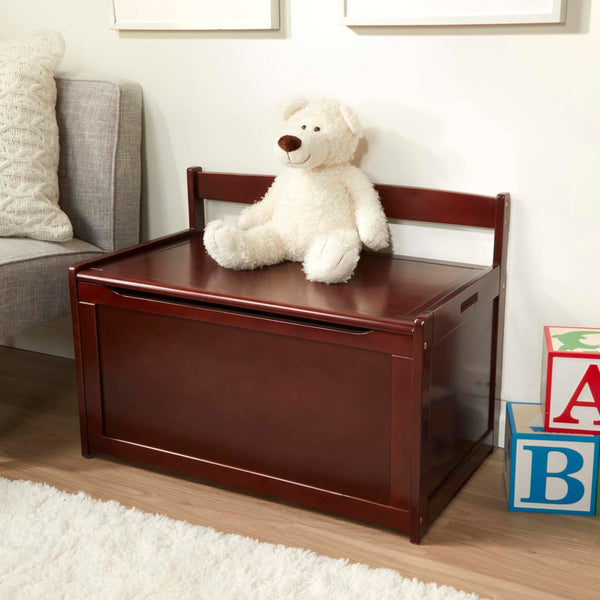 Wooden Toy Chest with Safety-Hinged Lid – Espresso