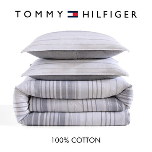 Bold Stripe Grey Cotton Comforter Set with Shams