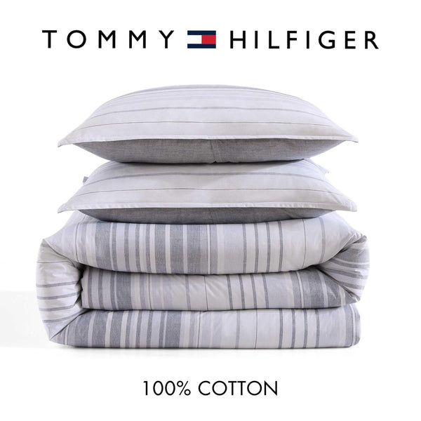 Bold Stripe Grey Cotton Comforter Set with Shams
