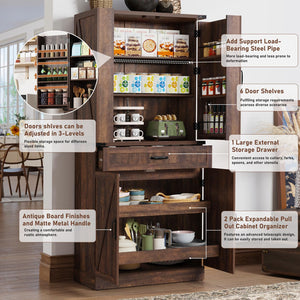 71" Tall Farmhouse Kitchen Pantry Cabinet with Drawers & Barn Doors