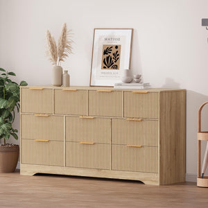 10-Drawer Fluted Dresser with Gold Handles