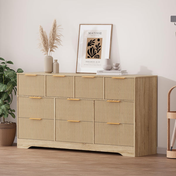 10-Drawer Fluted Dresser with Gold Handles