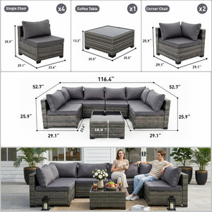 7-Piece Outdoor Wicker Patio Conversation Set with Coffee Table