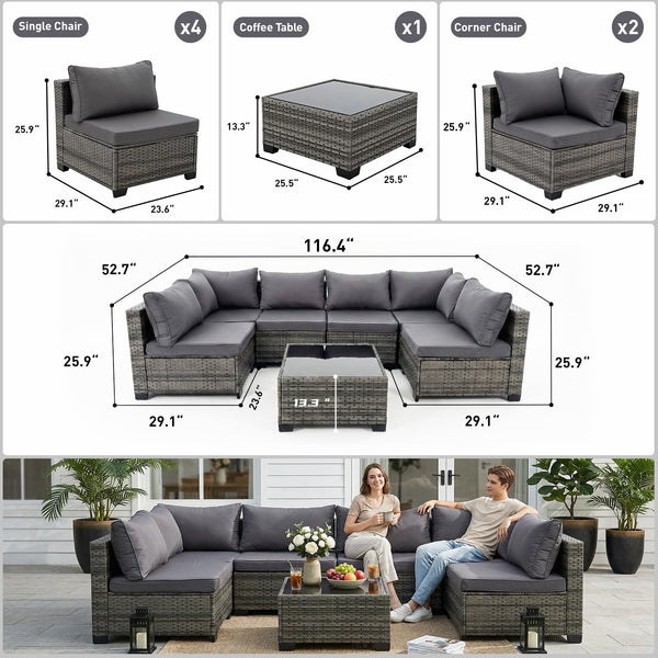 7-Piece Outdoor Wicker Patio Conversation Set with Coffee Table