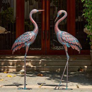 Metal Crane Garden Statues – Outdoor Heron Sculptures, Set of 2