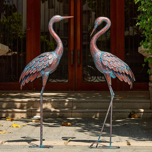 Metal Crane Garden Statues – Outdoor Heron Sculptures, Set of 2
