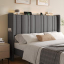 Queen Size Wingback Headboard with LED Light, Storage & Charging Station