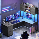 L-Shaped Desk with Drawers, Hutch & LED Lights