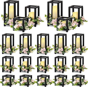 Wooden Wedding Lantern Centerpiece Set with LED Candles – 45 Pieces