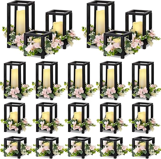 Wooden Wedding Lantern Centerpiece Set with LED Candles – 45 Pieces