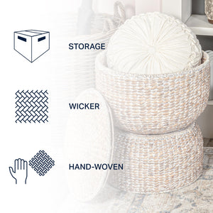 Hourglass Handwoven Hyacinth Storage Accent Table with Lid
