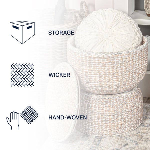 Hourglass Handwoven Hyacinth Storage Accent Table with Lid