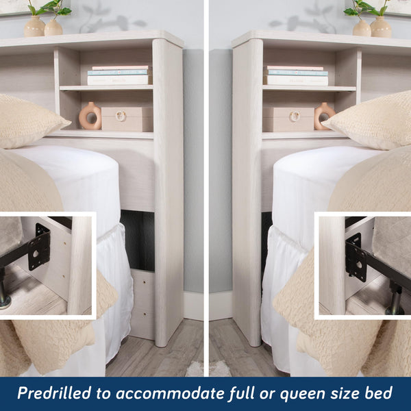 Full/Queen Bookcase Headboard with Adjustable Shelves – Glacier Oak