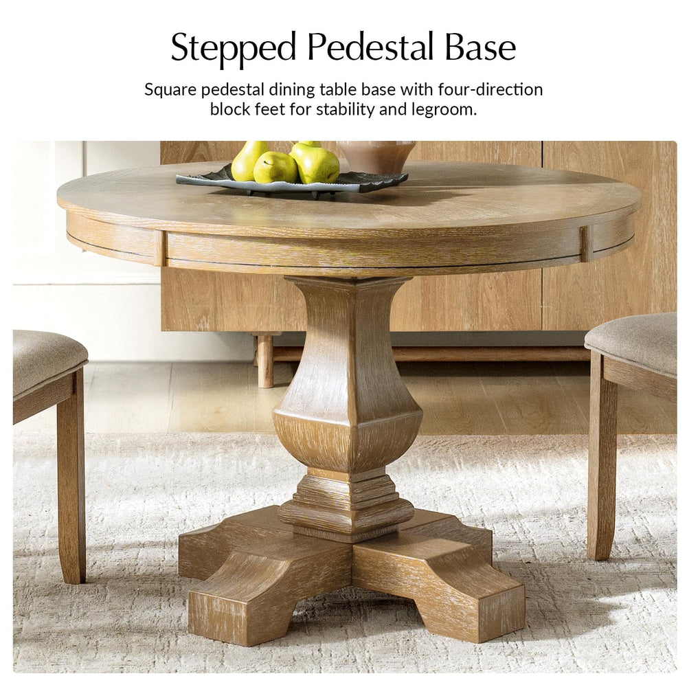 42-Inch Round Farmhouse Dining Table with Pedestal Base — Seats 4