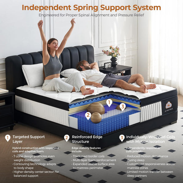 12 Inch Twin Hybrid Mattress – Zoned Pocket Springs & Memory Foam, Medium Firm