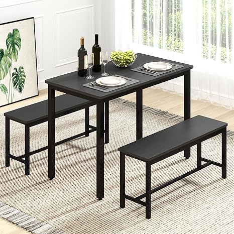 4-Person Dining Table Set with 2 Benches