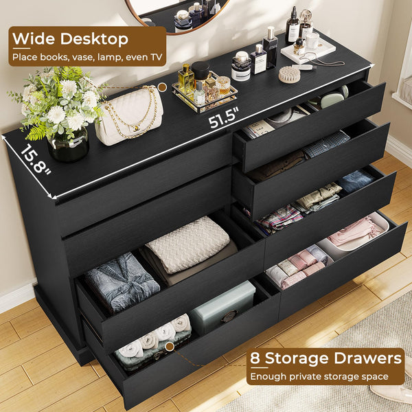 8-Drawer Double Dresser with TV Stand – Engineered Wood Storage Chest