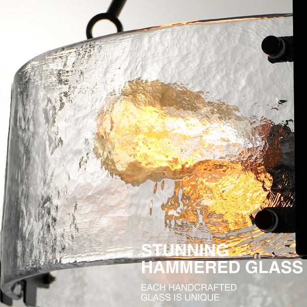 Round Textured Glass Chandelier with Adjustable Hanging Height