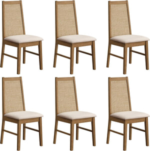 Rattan High Back Dining Chairs with Solid Wood Legs