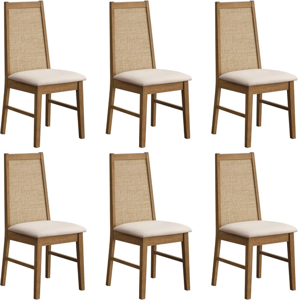 Rattan High Back Dining Chairs with Solid Wood Legs
