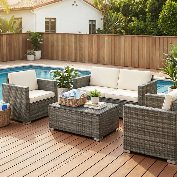 Outdoor Rattan Coffee Table with Storage