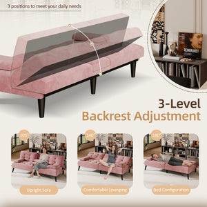 Velvet Futon Sofa Bed with Removable Armrests