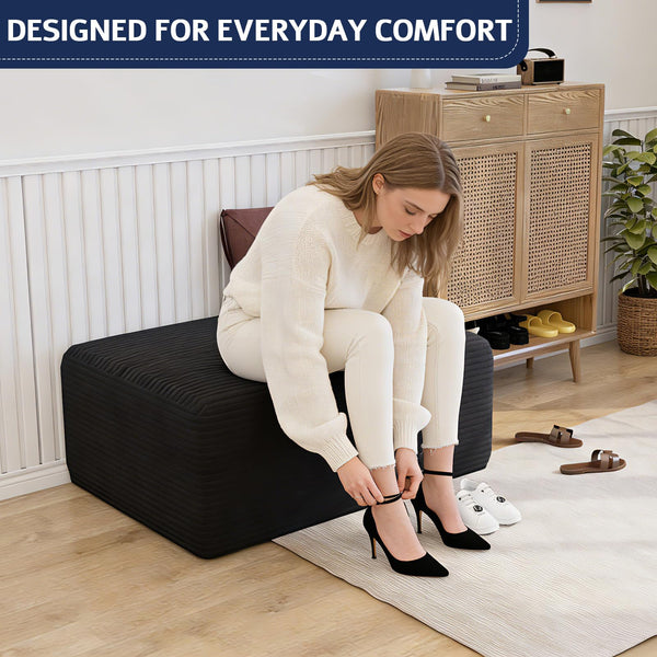 Oversized Corduroy Ottoman Rectangle Pouf with 28D Foam