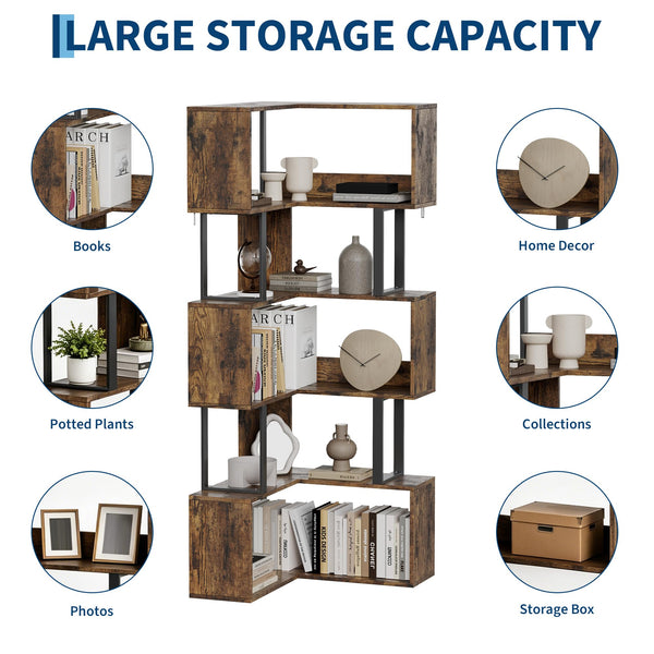 6-Tier L-Shaped Corner Bookshelf