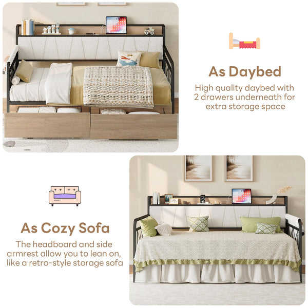 Twin Daybed with Storage Drawers & Charging Station