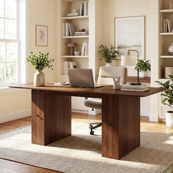 Extendable Dining Table 63–79 Inch with Drawers and Removable Leaf