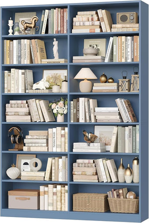7-Tier Dual-Row Bookshelf with 14 Open Shelves