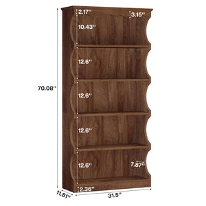 5-Tier Tall Bookcase with Curved-Edge Design