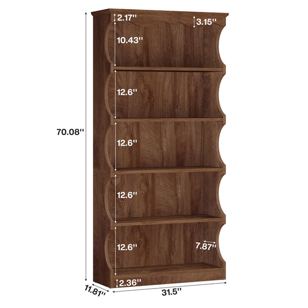 5-Tier Tall Bookcase with Curved-Edge Design