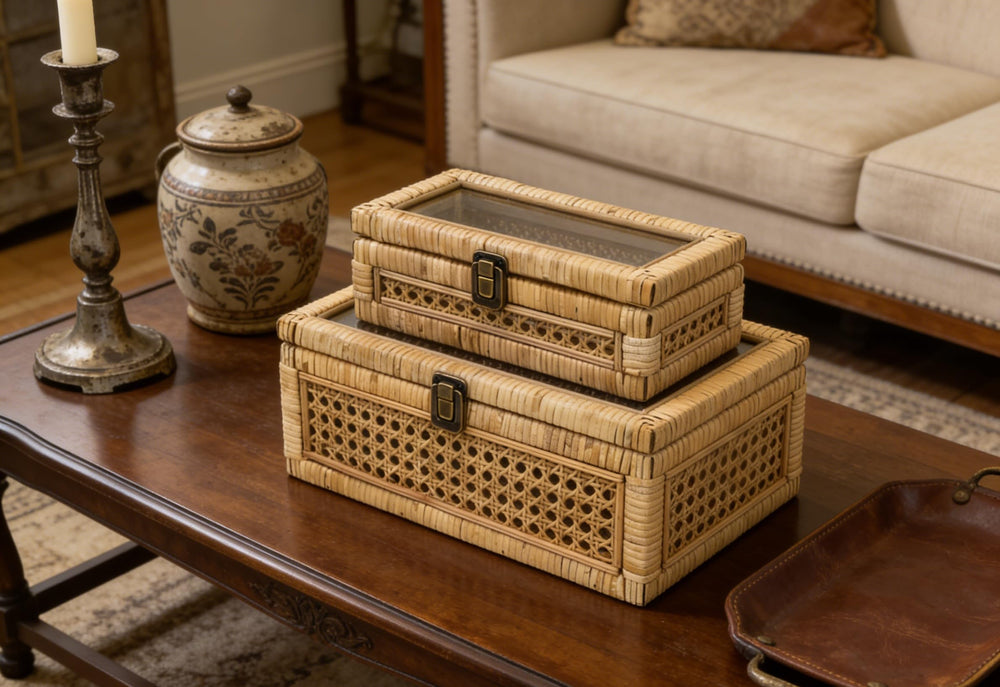 Rattan Decorative Box with Lid – Set of 2