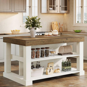 55-Inch Kitchen Island with Seating and Storage