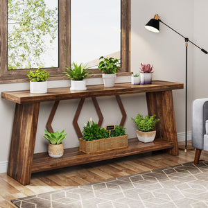 2-Tier Farmhouse Console Table, 70.86" Entryway Sofa Table